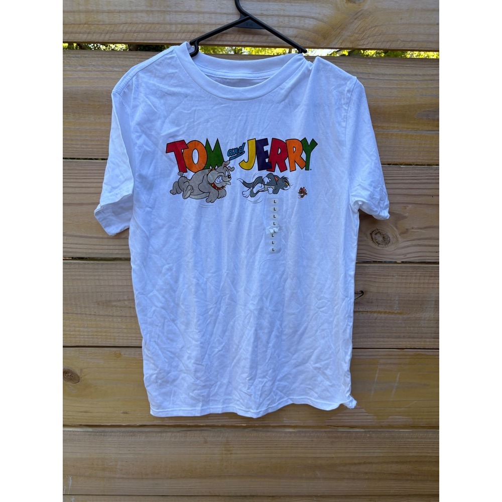 Tom and Jerry Spike Graphic T-Shirt Mens Large White Cartoon Retro Short Sleeve